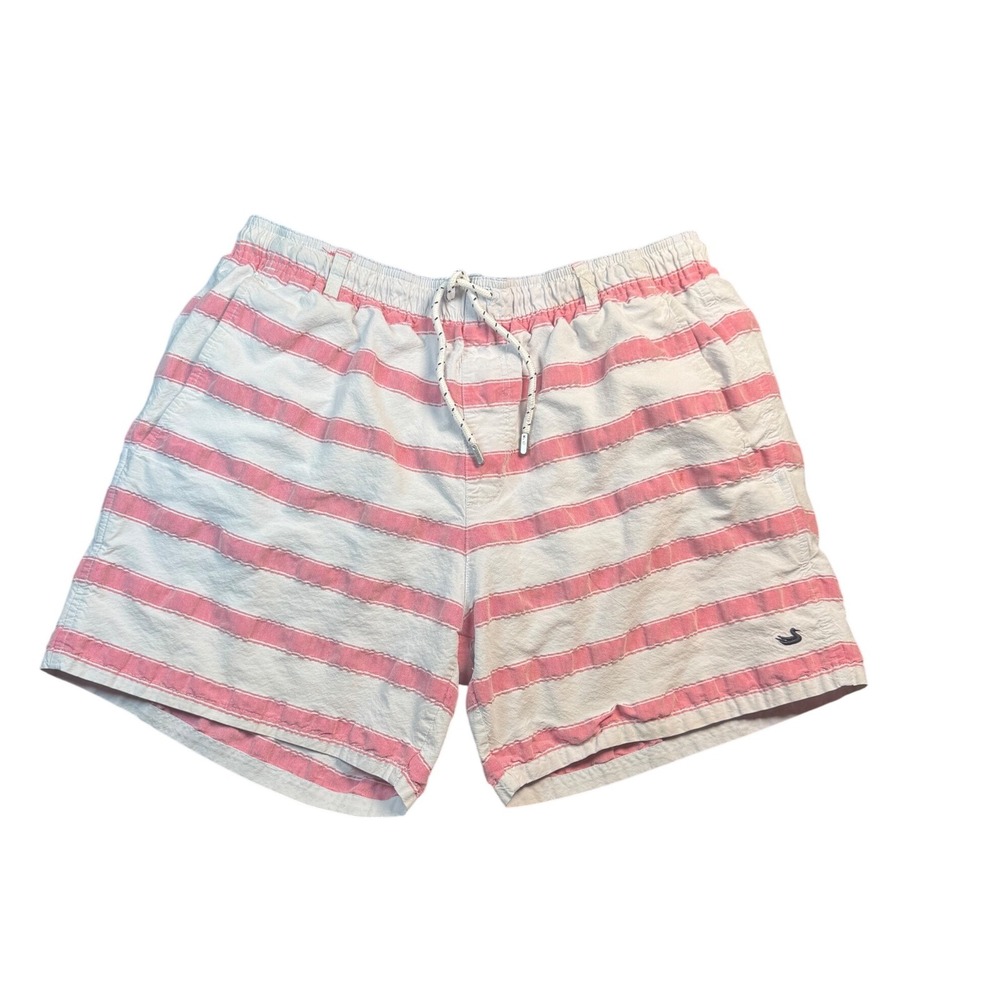 Southern Marsh Swim Trunks Mens Large Pink White Striped Mesh Lined Drawstring